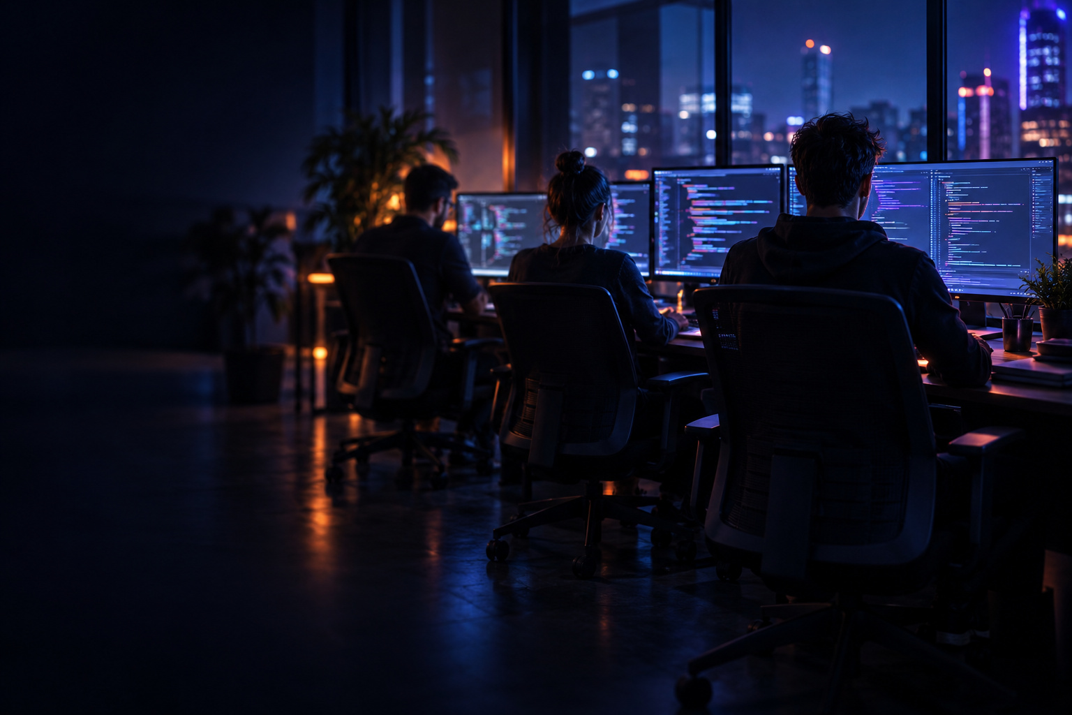 Developers working together at a laptop