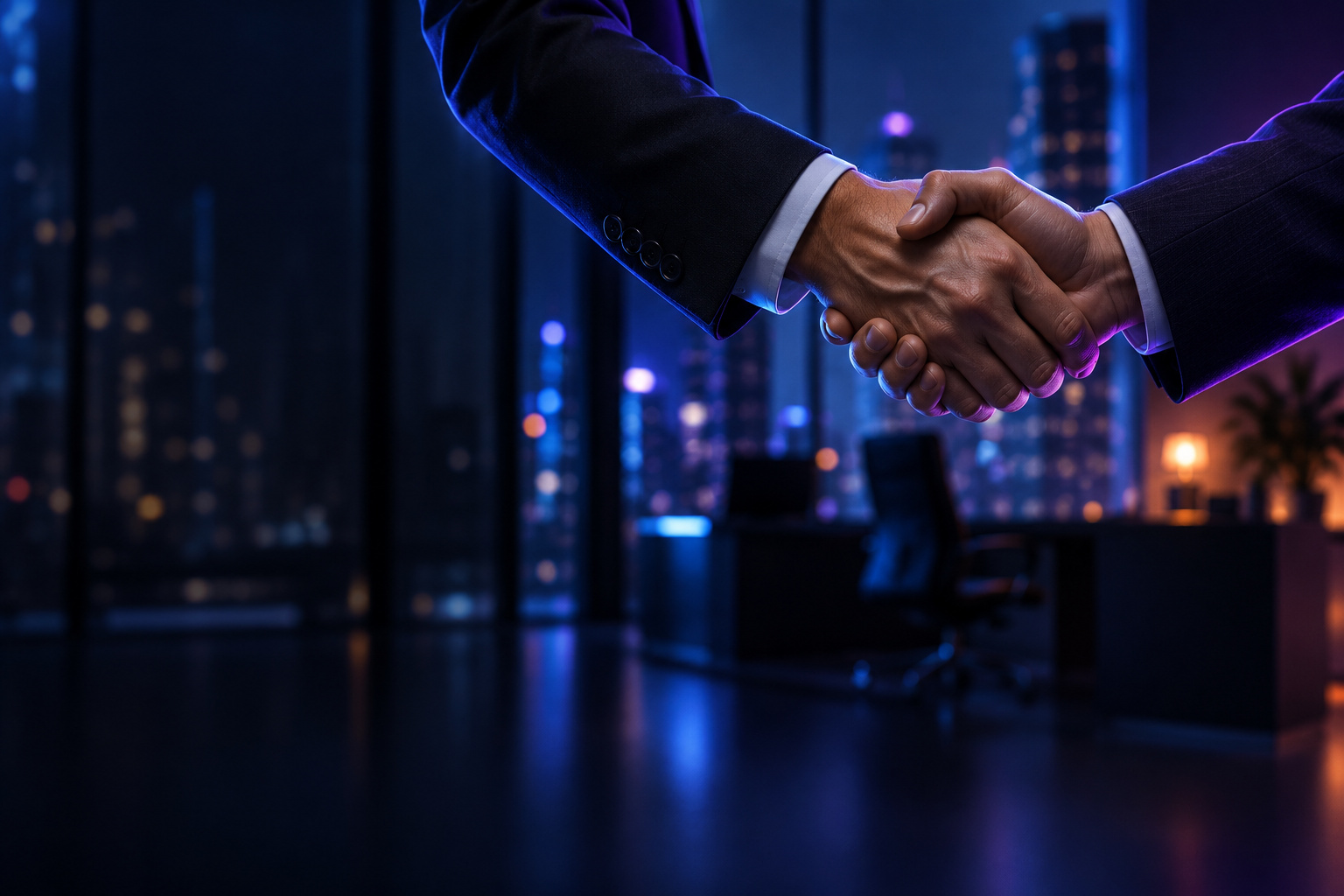 A hiring manager shaking hands with a new recruit